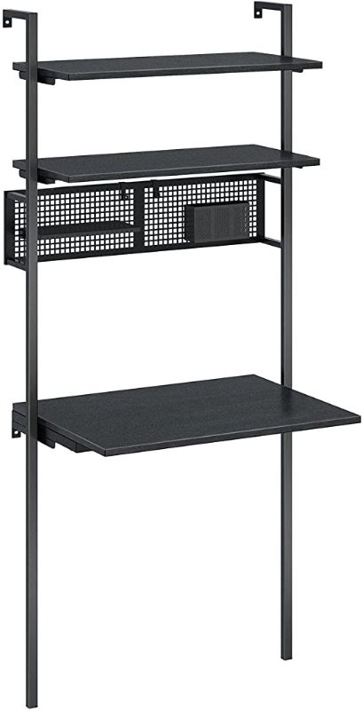 Photo 1 of Rolanstar Computer Desk with Shelves, Wall Mounted Desk with Storage Shelf, Industrial Ladder Desk, 3 Tiers Leaning Desk for Small Space, Floating Writing Desk for Home Office, Black
