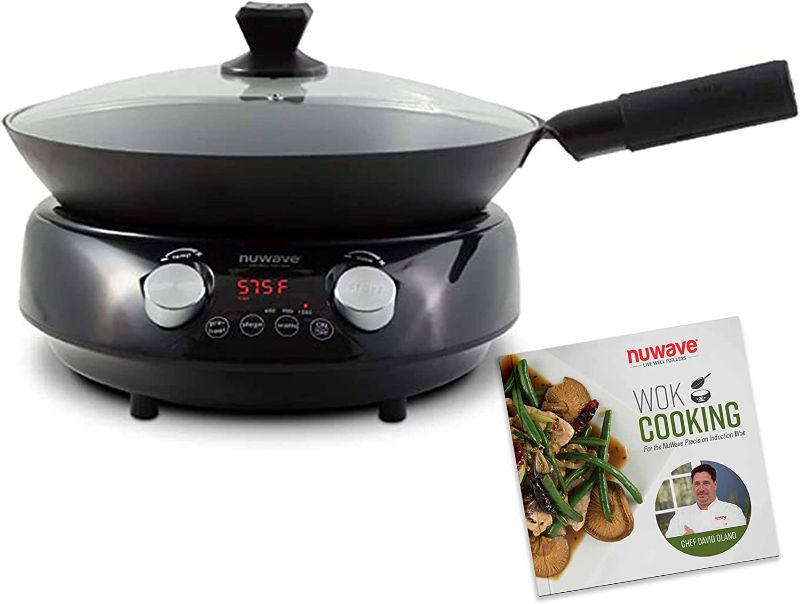 Photo 1 of Nuwave Mosaic Induction Wok, Precise Temp Controls 100°F-575°F in 5°F, Wok Hei, Infuse Complex Charred Aroma & Flavor, 3 Wattage 600, 900 & 1500, Authentic 14-inch Carbon Steel Wok & Cookbook Included
