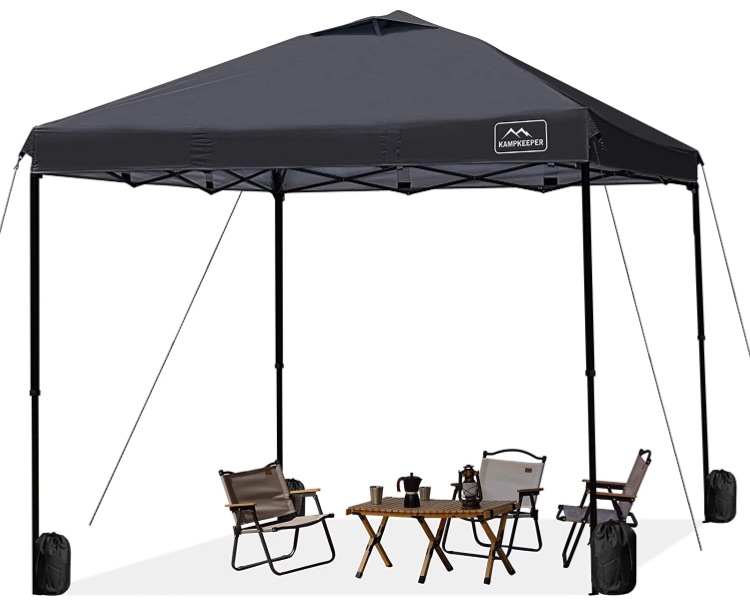 Photo 1 of KAMPKEEPER 10x10 Pop Up Commercial Canopy Tent Outdoor Shade and Waterproof Instant Canopy Folding Portable Sports Shelter Adjustable Leg Heights with Air Vent, Wheeled Carry Bag, 4 Sandbag(Black)