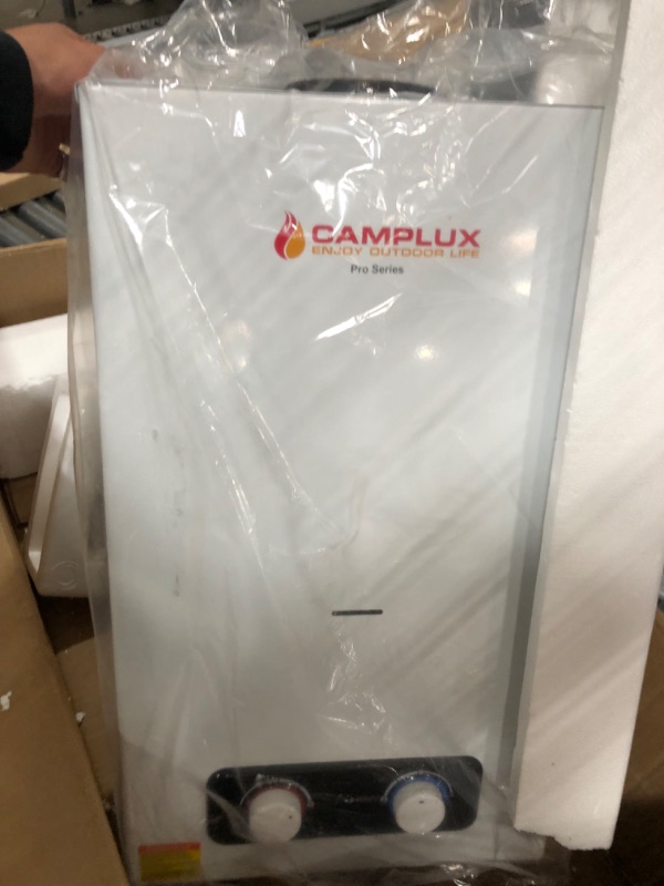 Photo 1 of Camplux Tankless Water Heater, 1.32 GPM Portable Propane Outdoor Camping Water Heater, 5L, AY132, White
