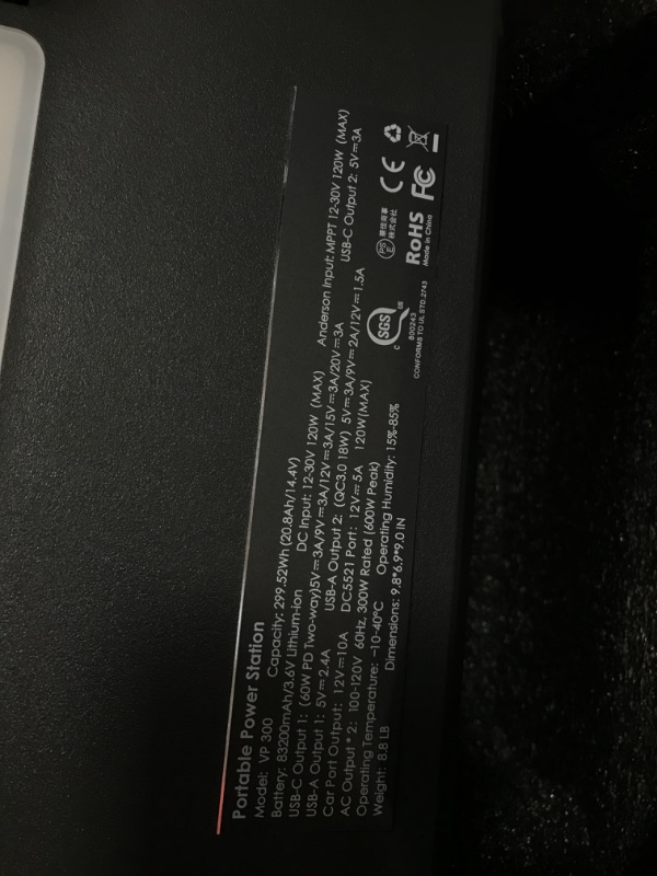 Photo 3 of """DOES NOT WORK""" CHECK NOTES VTOMAN VP300 Portable Power Station, 299Wh Solar Generator (Solar Panel Not Included) with Pure Sine Wave 300W AC, 12V DC and 60W Type-C(In/Out) Ports, Backup Lithium Battery with 7'' Large Display