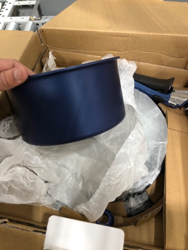 Photo 1 of T-fal Ingenio Nonstick Cookware Set 14 Piece Induction Stackable, Removable Handle Pots and Pans, Dishwasher Safe Blue