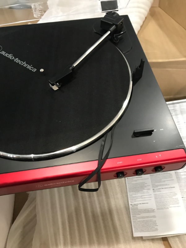 Photo 3 of Audio-Technica AT-LP60XBT-RD Fully Automatic Belt-Drive Stereo Turntable, Red/Black, Bluetooth, Hi-Fi, 2 Speed & AT6013a Dual-Action Anti-Static Record Cleaner Red Wireless Turntable + Record Cleaner