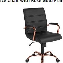 Photo 1 of Flash Furniture Whitney Mid-Back Desk Chair - Black LeatherSoft Executive Swivel Office Chair with Rose Gold Frame - Swivel Arm Chair
