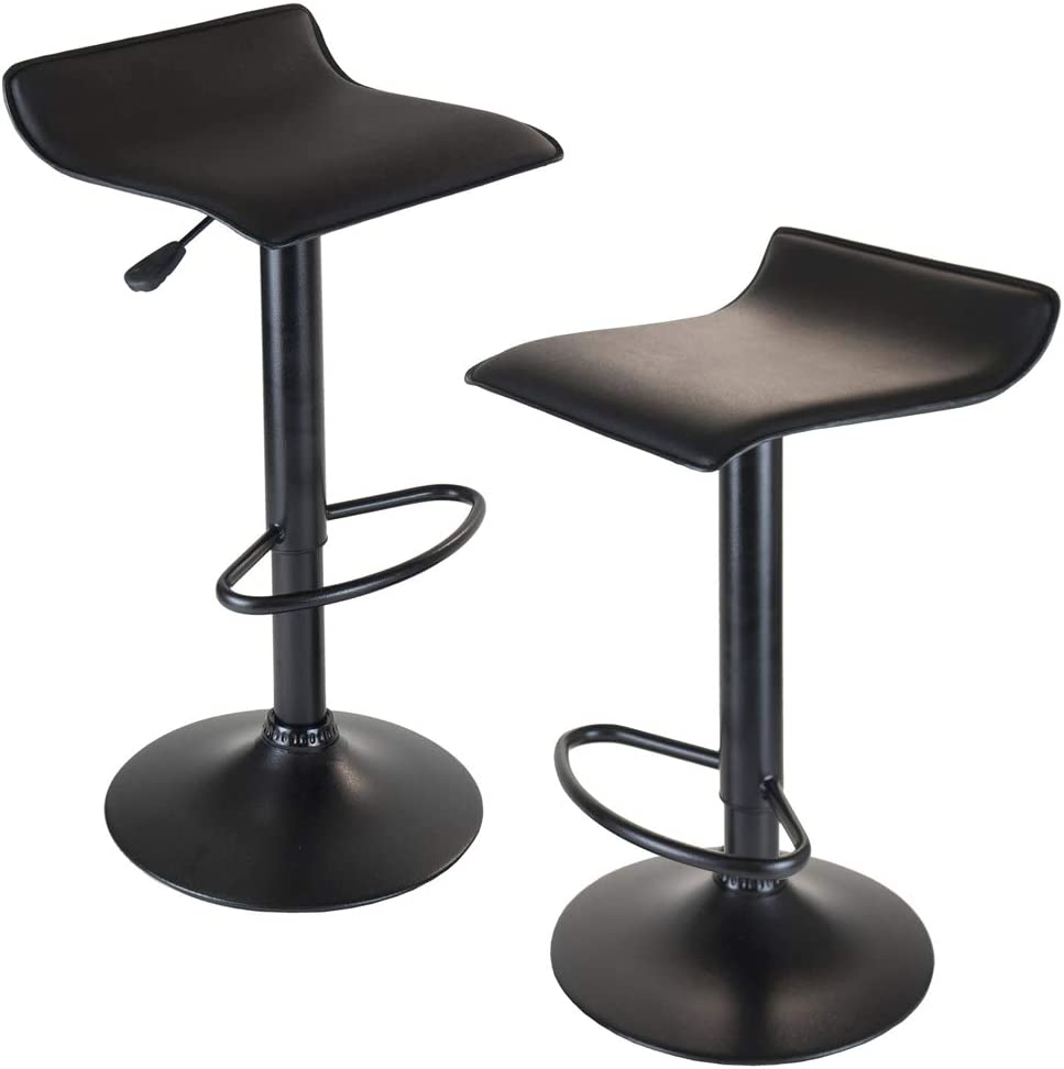 Photo 1 of **ONLY ONE STOOL**Winsome Wood Set of 2 Obsidian Adjustable Backless Swivel Air Lift Stool, PVC Seat, Black Metal Post and Base

