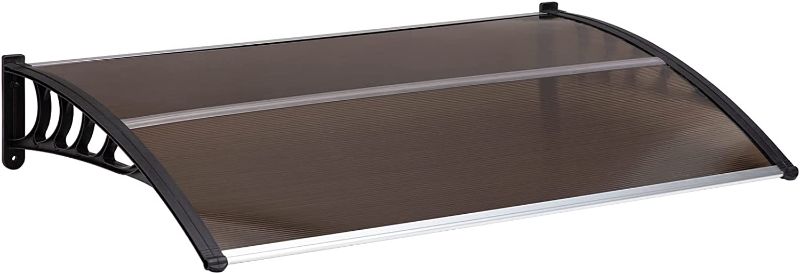 Photo 1 of MATICO 61" Outdoor Clear Door Awning Patio Window Cover Polycarbonate Rain & Snow Protection, Modern Tawny Hollow Sheet with UV Protection Cover, Window Door Awning Canopy