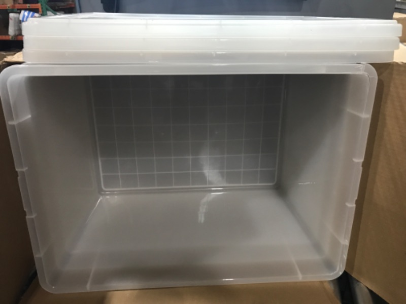 Photo 1 of 132 Qt. Plastic Storage Container Bin with Secure Lid and Latching Buckles, 1 pack - Clear, Durable Stackable Nestable Organizing Tote Tub Box Sports General Organization Garage Extra Large