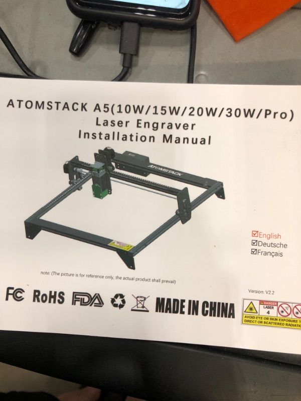 Photo 3 of **PARTS ONLY**INCOMPLETE** 
ATOMSTACK A5 M50 Laser Engraver, 5.5W Fixed-Focus 0.08mm Compressed Spot Laser