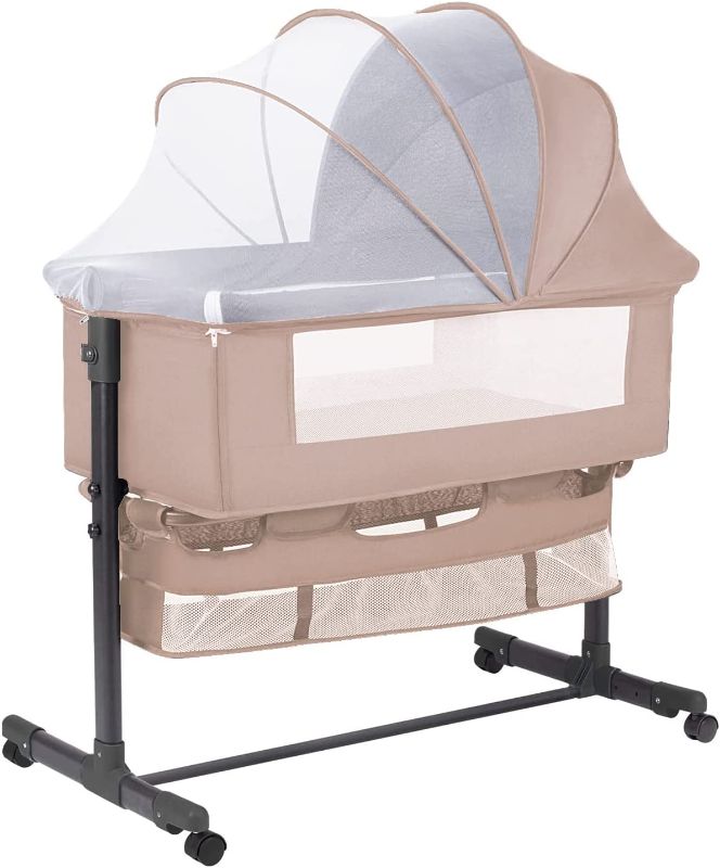 Photo 1 of  Bedside Bassinet for Baby,Baby Bedside Crib with Storage Basket, Bassinet Bedside Sleeper Adjustable Portable Bed for Infant,Baby Bassinets Bedside Sleeper(Brown)
