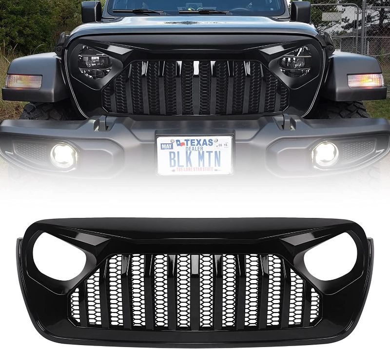 Photo 1 of  Front Grill Glossy Black Grille Grid For Jeep Wrangler JL JLU 2018, 2019, 2020, 2021, 2022 & Jeep Gladiator JT (Glossy Black Fury) ** DIFFERENT FROM STOCK PHOTOS***