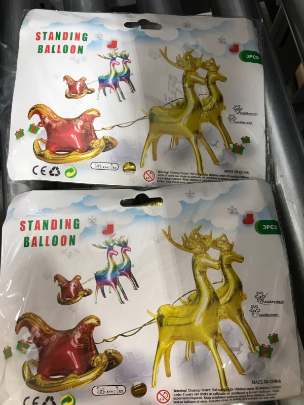 Photo 1 of 2pk-Vuzvuv Christmas Foil Balloons Set Gold Elk Mylar Balloons Kit Reindeer with Sleigh Mylar Balloons for Christmas Party Decorations New Year Baby Shower Birthday Party Supplies Gold Elk Balloons