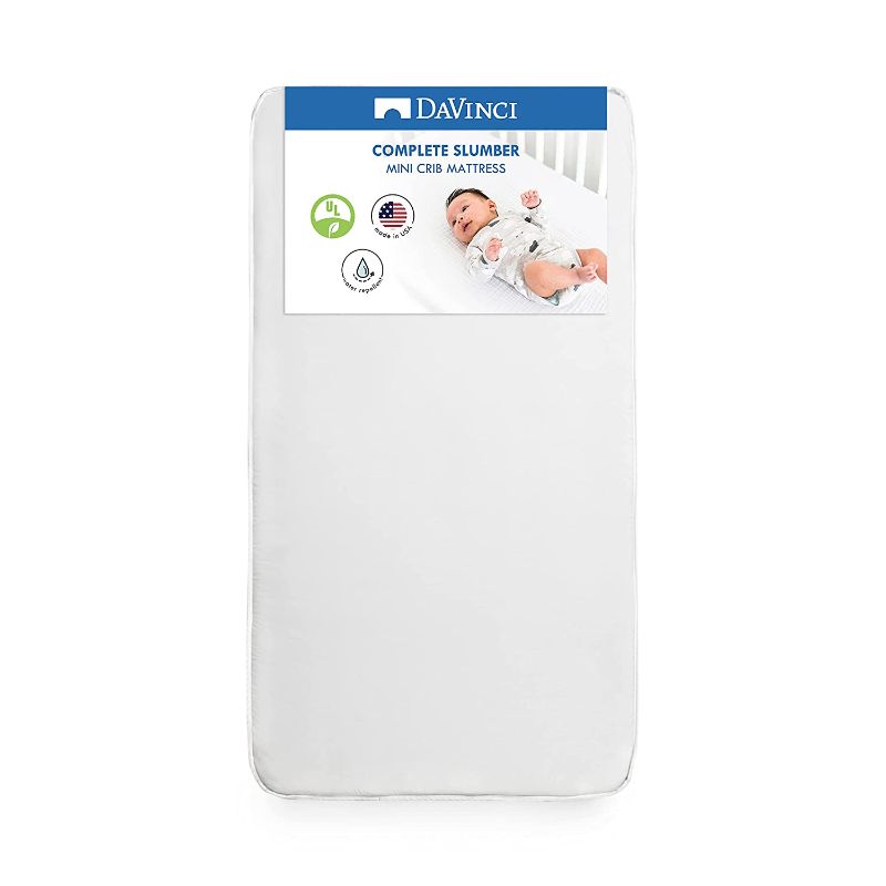 Photo 1 of DaVinci Complete Slumber MINI Crib Mattress, Firm support, Lightweight, Waterproof, Greenguard Gold Certified
