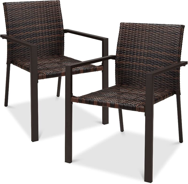 Photo 1 of 
Set of Four**Amazon Brand - Ravenna Home Set of 2 Coastal Outdoor Patio Dining Chairs with Cushion, Weather-Resistant PE Rattan Wicker