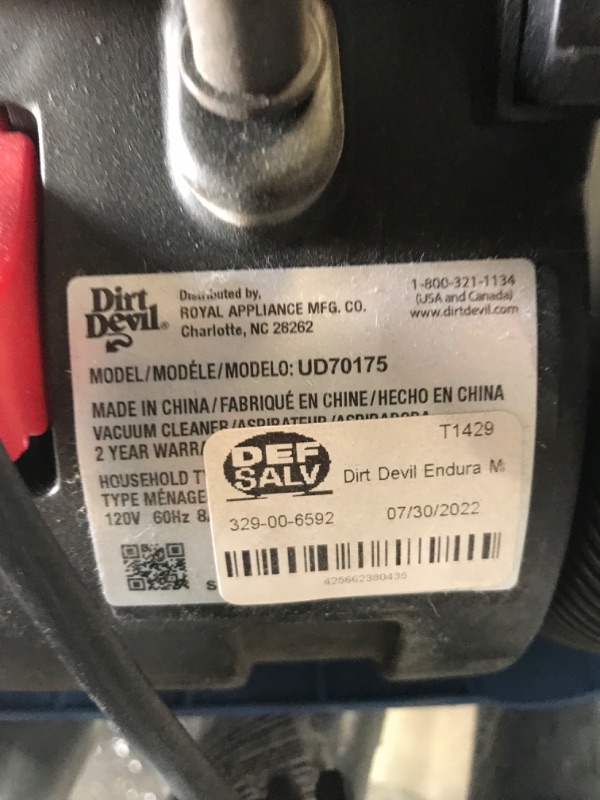 Photo 3 of  USED. Dirt Devil Endura Max Upright Bagless Vacuum Cleaner for Carpet and Hard Floor, Powerful, Lightweight, Corded, UD70174B, BLUE.