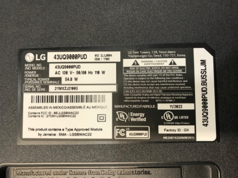 Photo 1 of LG 43-Inch Class UQ9000 Series Alexa Built-in 4K Smart TV (3840 x 2160),Bluetooth, Wi-Fi, USB, Ethernet, HDMI 60Hz Refresh Rate, AI-Powered 4K, Cloud Gaming (43UQ9000PUD, 2022)
