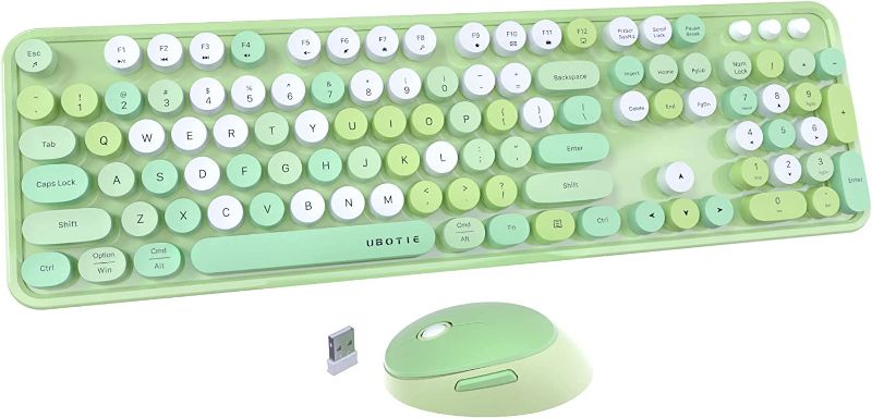 Photo 4 of UBOTIE Colorful Computer Wireless Keyboards Mouse Combos, Typewriter Flexible Keys Office Full-Sized Keyboard, 2.4GHz Dropout-Free Connection and Optical Mouse (Green-Colorful)
