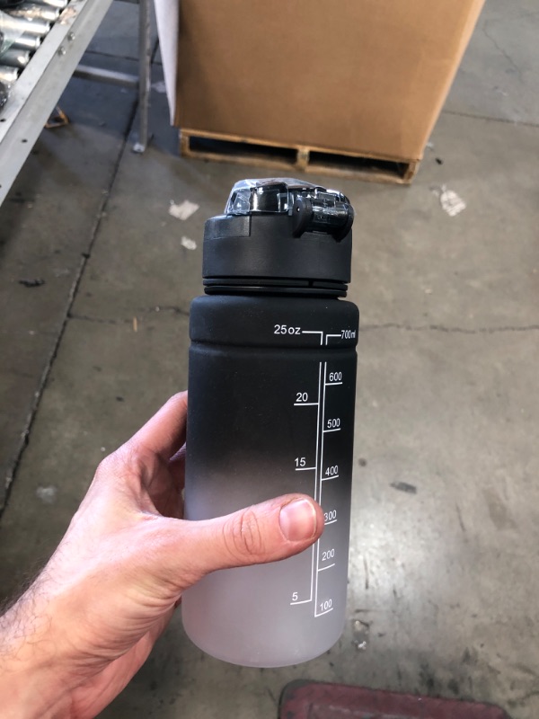 Photo 2 of **USED** ZOUNICH Tritan BPA Free Water Bottle with Time Marker - 32oz/24oz/17oz Leakproof Motivational Sports Water Bottles to Ensure You Drink Enough Water Throughout The Day for Fitness and Outdoor Activity 700ml/24oz Black/White Gradient