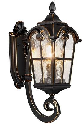 Photo 1 of **USED** ARTPHONER Outdoor Wall Light Fixtures Black Roman 17.71" H Exterior Wall Lantern Waterproof Sconce Porch Lights Wall Mount with Water Glass Shade for House