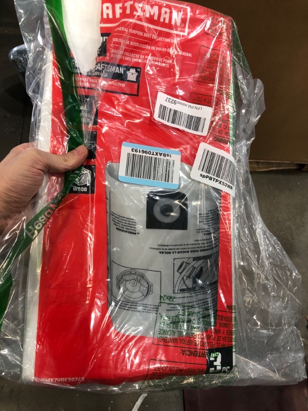 Photo 2 of **USED/POSSIBLE MISSING ITEMS** CRAFTSMAN CMXZVBE38749 General Purpose Wet/Dry Shop Vacuum Dust Collection Bags for 16 and 20 Gallon Shop Vacuums, 3-Pack 16-20 Gallon General Purpose