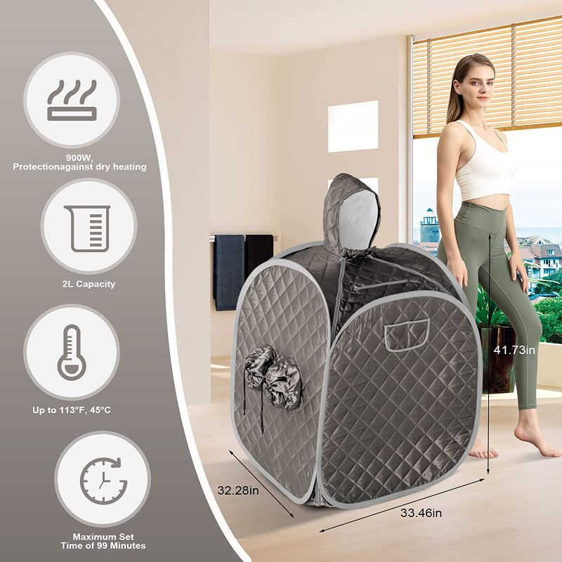 Photo 1 of  Portable Steam Sauna, Full Body Home Sauna Spa, 1 Person or 2 Person Share Saunas, (Darkgrey, L 33.5”x W 32.3”x H 41.7”)
