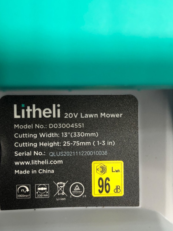 Photo 1 of Litheli Cordless Lawn Mower 13 Inch, 5 Heights, 20V Electric Lawn Mowers for Garden, Yard and Farm, with Brushless Motor, 4.0Ah Battery & Charger Included