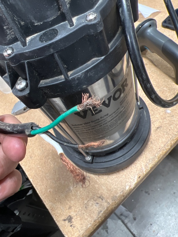 Photo 1 of ****needs electrical repair *******

VEVOR Sump Pump, 1/2 HP 3960 GPH, Submersible Cast Iron Stainless Steel Water Pump, 1-1/2" NPT Discharge With 33 ft Cord, Automatic Float Switch with Piggy-back Plug, for Indoor Basement Water Basin