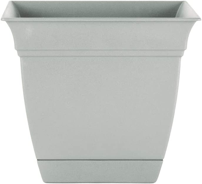 Photo 1 of **SET OF TWO, MINOR DAMAGE ON ONE**The HC Companies 12 Inch Eclipse Square Planter with Saucer - Indoor Outdoor Plant Pot for Flowers, Vegetables, and Herbs, Cottage Stone
