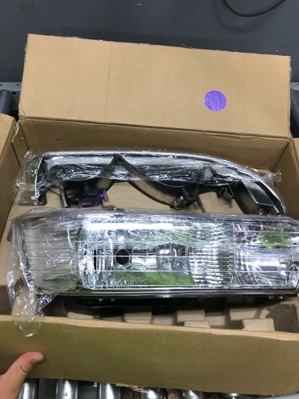 View 2 of PIT66 Headlights, Compatible with 99-02 Chevy Silverado 1500 2500/01-02 Silverado 1500HD 2500HD 3500/00-06 Tahoe Suburban 1500 2500 Clear Lens Chrome Housing Clear Reflector Clear lens Chrome Housing Clear Reflector Basic Style