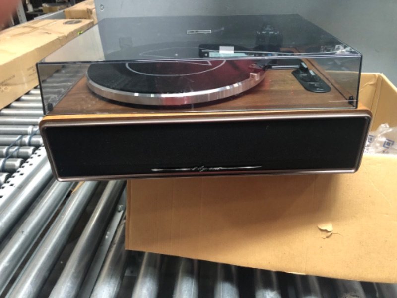 Photo 2 of 1 by ONE High Fidelity Belt Drive Turntable with Built-in Speakers, Vinyl Record Player with Magnetic Cartridge, Bluetooth Playback and Aux-in Functionality, Auto Off
****DAMAGED NON FUNCTIONAL*****