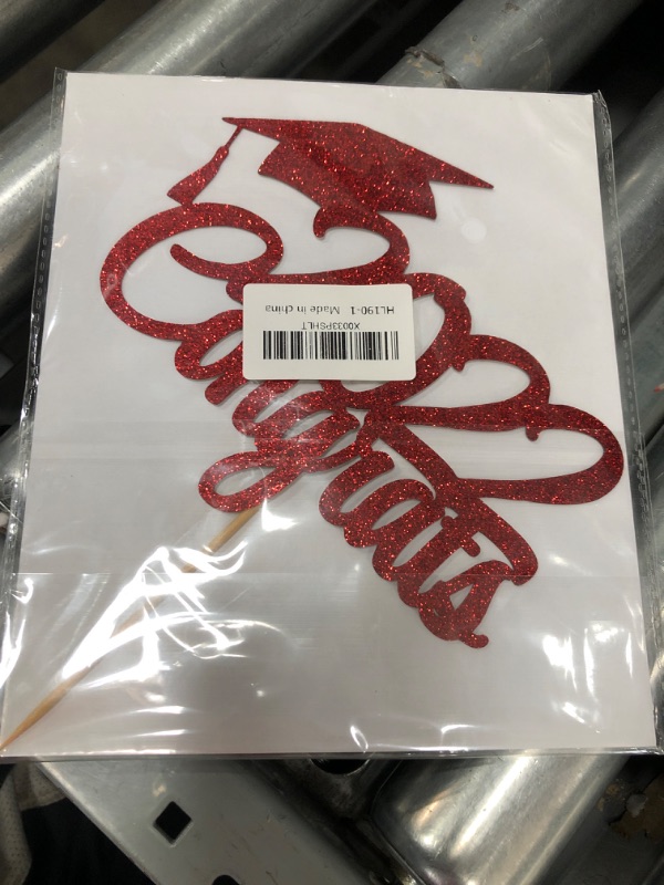 Photo 2 of Auteby Congrats 2022 Cake Topper, Graduation Party, Class of 2022, Glittery Graduation Party Decorations (red)