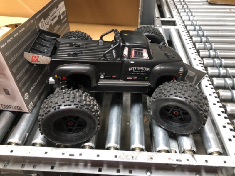 Photo 8 of ARRMA 1/8 Notorious 6S V5 4WD BLX Stunt RC Truck with Spektrum Firma RTR (Transmitter and Receiver Included, Batteries and Charger Required), Black, ARA8611V5T1
