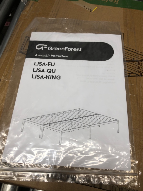 Photo 2 of **MISSING PIECES**  GreenForest Queen Size Bed Frame Easy Quick Assembly Metal Platform, Heavy Duty Mattress Foundation with Steel Slat, No Box Spring Needed
