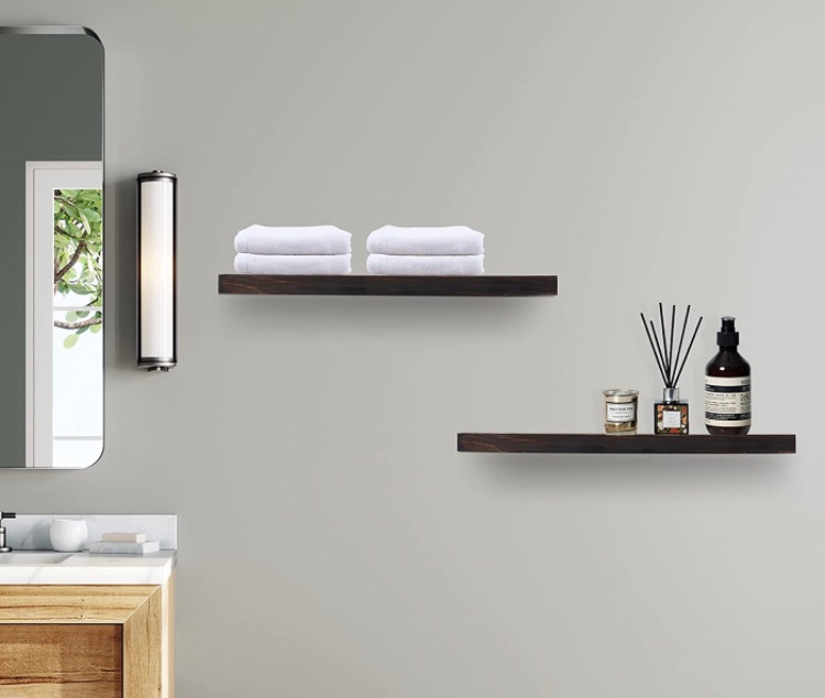 Photo 2 of 1 Pack 16" Solid Cedar Wood Floating Shelves, Brushed Finish, Wall Mounted for Home Living Room Bathroom