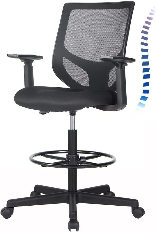 Photo 1 of Tall Office Chair, Drafting Chair, High Adjustable Standing Desk Chair, Ergonomic Mesh Computer Task Table Chairs with Adjustable Armrests and Foot-Ring for Standing Desk and Bar Height Desk
