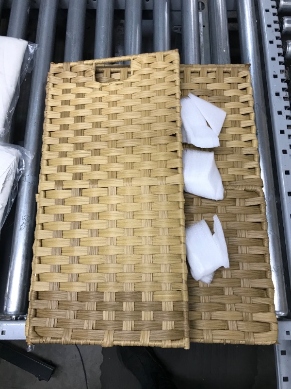 Photo 1 of **MISSING SCREWS**   SONGMICS Handwoven Laundry Hamper, 23.8 Gal (90L) Synthetic Rattan Clothes Laundry Basket with Lid and Handles, Foldable, Removable Liner Bag, Natural ULCB51NL
