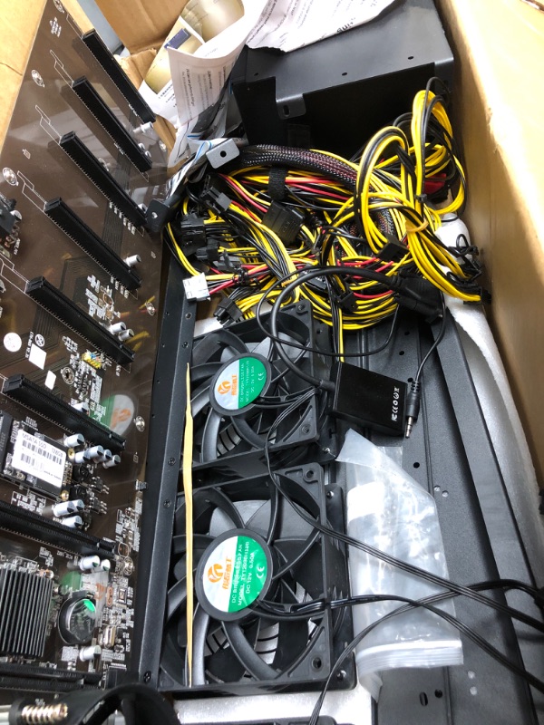 Photo 4 of ***Parts Only***Foyozisun Mining Rig Complete System, Stackable for Ethereum Classic, ETC, Flux, Ergo, Neoxa, Ravencon Crypto Miner with 8 GPU Mining Motherboard and 1800W Power Supply 8G RAM (Without GPU) Standard