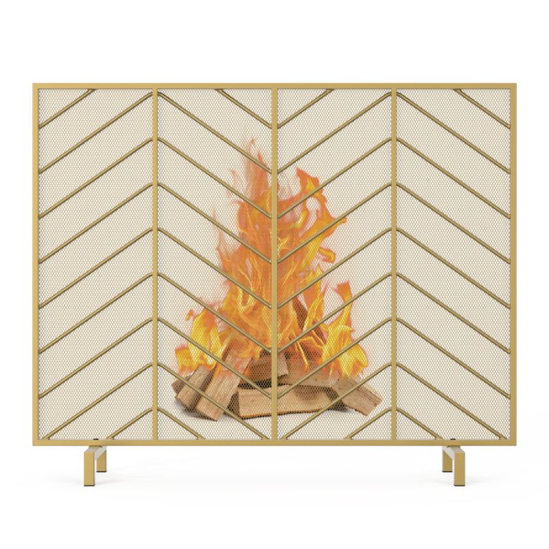 Photo 1 of Mr IRONSTONE 38.5X 31.5 Inch Fireplace Screen, Single Panel Wrought Iron Fireplace Screen Metal Decorative Mesh Fire Spark Guard Living Room Home Decor Fireplace Cover - Gold