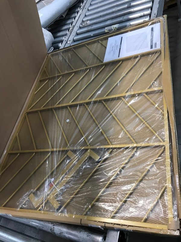 Photo 2 of Mr IRONSTONE 38.5X 31.5 Inch Fireplace Screen, Single Panel Wrought Iron Fireplace Screen Metal Decorative Mesh Fire Spark Guard Living Room Home Decor Fireplace Cover - Gold