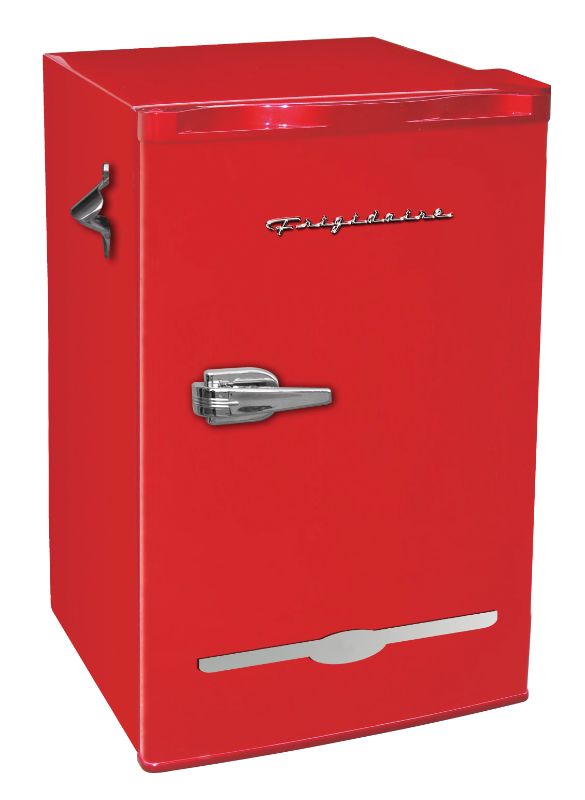 Photo 1 of PARTS ONLY DOES NOT GET COLD 
FRIGIDAIRE 3.2 CU. FT. RETRO COMPACT REFRIGERATOR WITH SIDE BOTTLE OPENER EFR376, RED