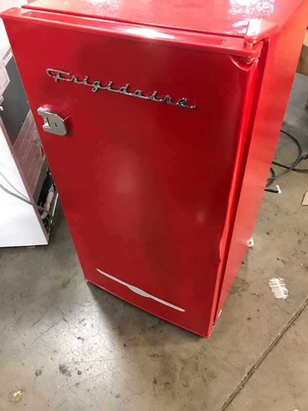 Photo 2 of PARTS ONLY DOES NOT GET COLD 
FRIGIDAIRE 3.2 CU. FT. RETRO COMPACT REFRIGERATOR WITH SIDE BOTTLE OPENER EFR376, RED