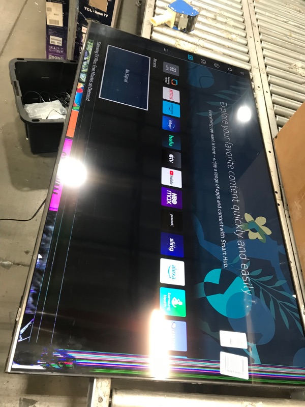 Photo 1 of DAMAGED SCREEN
SAMSUNG 60-Inch Class QLED Q60A Series - 4K UHD Dual LED Quantum HDR Smart TV with Alexa Built-in (QN60Q60AAFXZA, 2021 Model)
