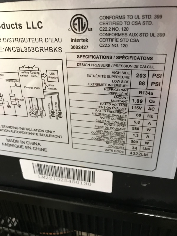 Photo 6 of **SEE NOTES**
Igloo IWCBL353CRHBKS Stainless Steel Hot, Cold & Room Water Cooler Dispenser, Holds 3 & 5 Gallon Bottles, 3 Temperature Spouts, No Lift Bottom Loading, Child Safety Lock, Black/Stainless