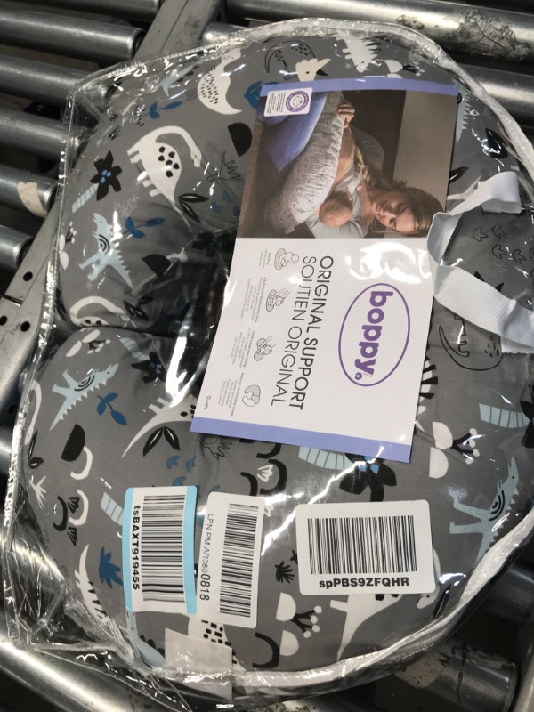 Photo 1 of Boppy Nursing Pillow and Positioner—Original | Gray Dinosaurs with White, Black and Blue | Breastfeeding, Bottle Feeding, Baby Support | With Removable Cotton Blend Cover | Awake-Time Support