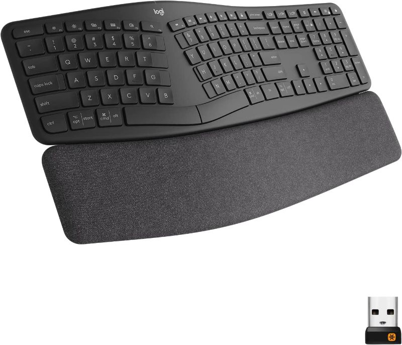 Photo 1 of Logitech ERGO K860 Wireless Ergonomic Keyboard - Split Keyboard, Wrist Rest, Natural Typing, Stain-Resistant Fabric, Bluetooth and USB Connectivity, Compatible with Windows/Mac
