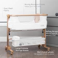 Photo 1 of Baby Bassinet, Bedside Sleeper for Baby, Easy Folding Portable Crib with Storage Basket for Newborn, Bedside Bassinet, Comfy Mattress/Travel Bag Included (White and Gold)
