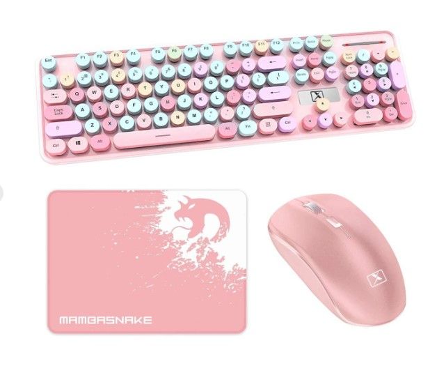 Photo 1 of Wireless Keyboard and Mouse Combos,Typewriter Flexible Keys Full-Sized Rechargeable Keyboard with Round Keycaps,2.4GHz Dropout-Free Connection with 3800mAh Battery,Compatible with PC/Laptop/Mac