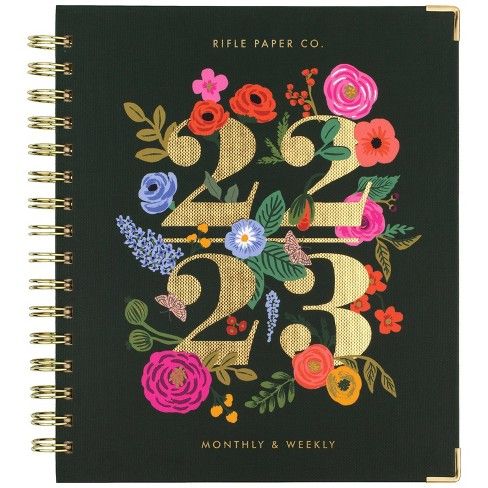 Photo 1 of 2022-23 Academic Planner Weekly/Monthly Workbook Hardcover 8.75"x6.875" Peacock Floral Date - Rifle Paper Co. for Cambridge

