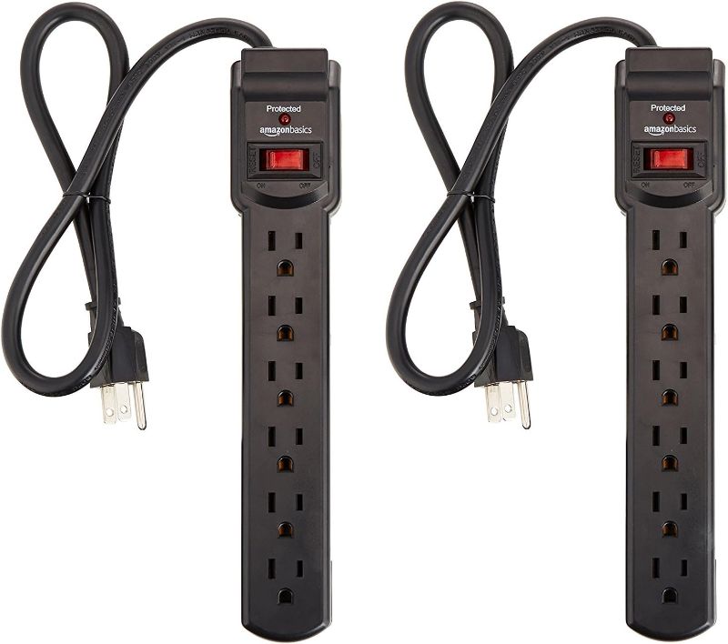 Photo 1 of 
Amazon Basics 6-Outlet, 200 Joule Surge Protector Power Strip, 2 Foot, Black - Pack of 2