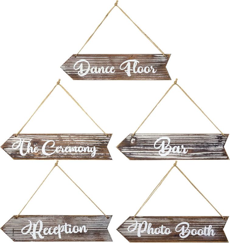 Photo 1 of 
MyGift Hanging Wedding Signs - Decorative Arrow Direction Signage, Rustic Torched Wood Decorations for Ceremony, Reception, Bar, Photo Booth, and Dance...
