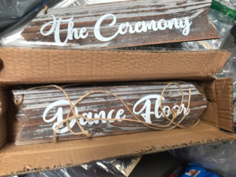 Photo 2 of 
MyGift Hanging Wedding Signs - Decorative Arrow Direction Signage, Rustic Torched Wood Decorations for Ceremony, Reception, Bar, Photo Booth, and Dance...
